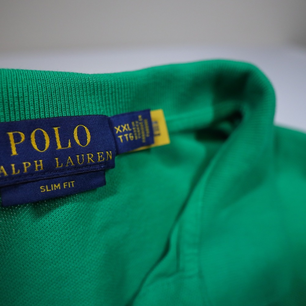 Polo Ralph Lauren Polo Shirt‎ Mens XXL Green Slim Fit Mesh Cotton Yellow Pony - Picture 3 of 7